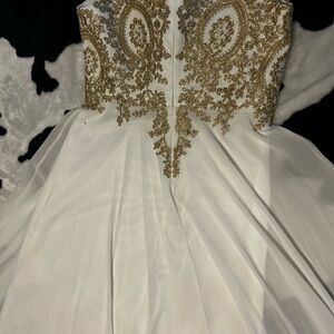 White and Gold Embroidered Wedding Dress